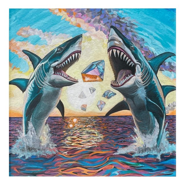 Glamour Chomp-Shark Breaching for Shiny Gems- Acrylic Print (Front)