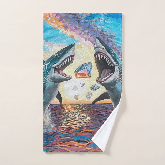 Glamour Chomp-Shark Breaching for Shiny Gems- Bath Towel Set (Hand Towel)