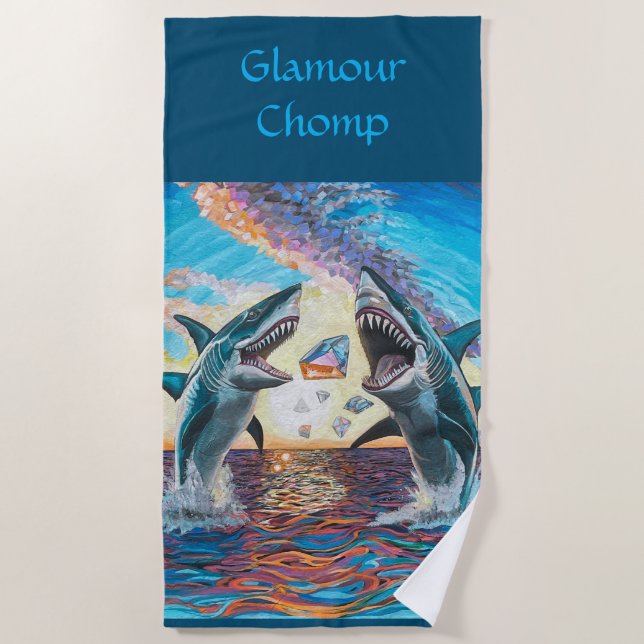 Glamour Chomp-Shark Breaching for Shiny Gems- Beach Towel (Front)