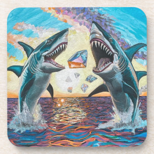 Glamour Chomp-Shark Breaching for Shiny Gems- Beverage Coaster