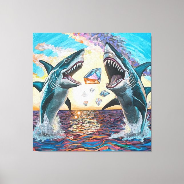 Glamour Chomp-Shark Breaching for Shiny Gems- Canvas Print (Front)