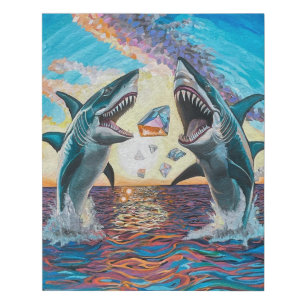 Glamour Chomp-Shark Breaching for Shiny Gems- Faux Canvas Print
