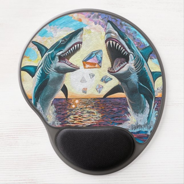 Glamour Chomp-Shark Breaching for Shiny Gems- Gel Mouse Pad (Front)