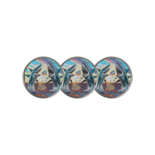 Glamour Chomp-Shark Breaching for Shiny Gems- Golf Ball Marker (3 Up)