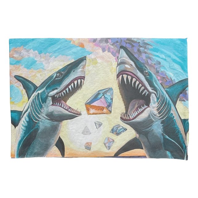 Glamour Chomp-Shark Breaching for Shiny Gems- Pillow Case (Front)
