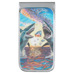 Glamour Chomp-Shark Breaching for Shiny Gems- Silver Finish Money Clip