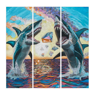 Glamour Chomp-Shark Breaching for Shiny Gems- Triptych