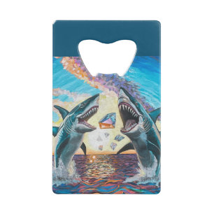 Glamour Chomp-Sharks Breaching for Shiny Gems- Credit Card Bottle Opener