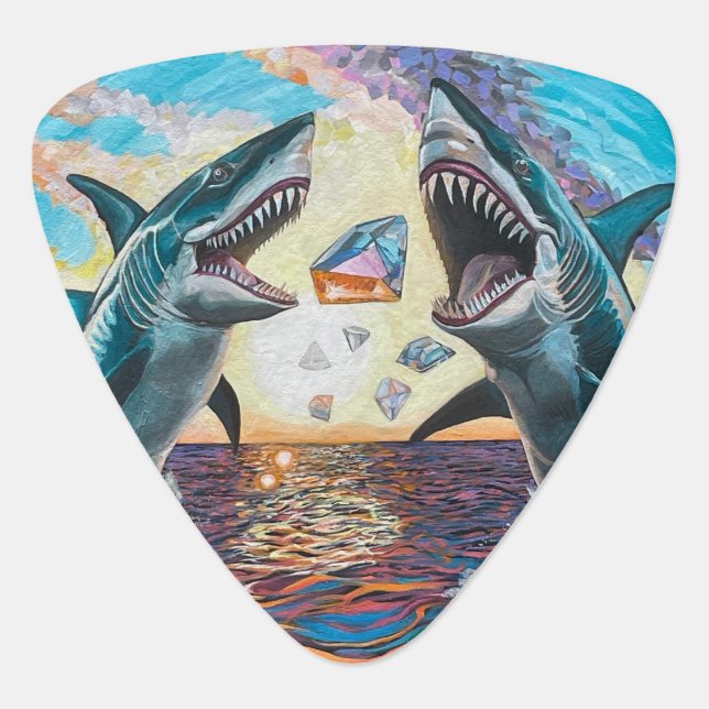 Glamour Chomp-Sharks Breaching for Shiny Gems- Guitar Pick (Front)