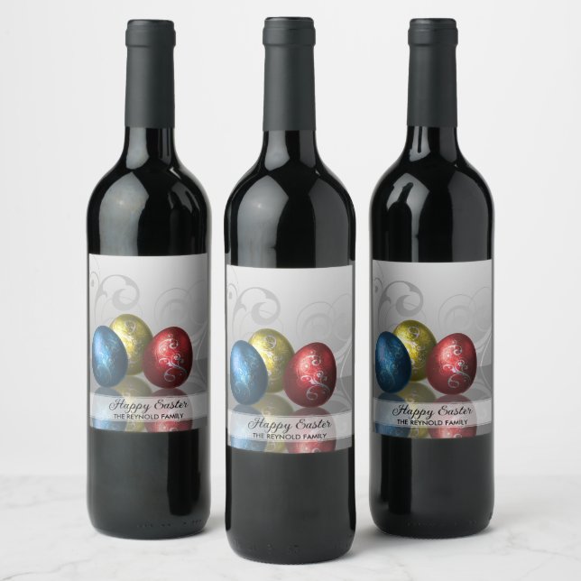 Glamour Colorful Easter Eggs Wine Label (Bottles)