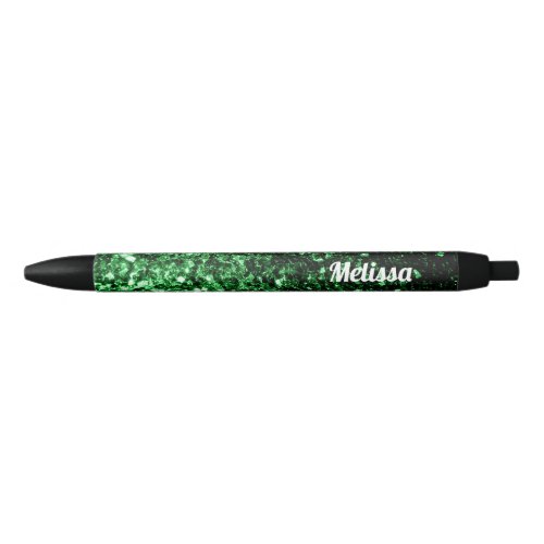 Glamour Dark Green glitter sparkles Personalize Black Ink Pen
