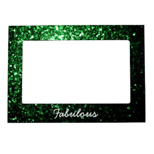 Glamour Dark Green glitter sparkles Personalize Magnetic Photo Frame