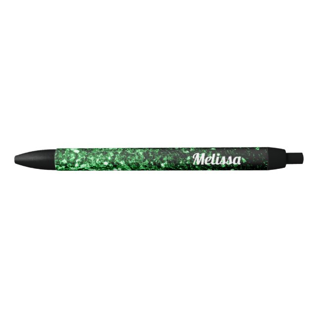 Glamour Dark Green glitter sparkles Personalize Pen (Front)