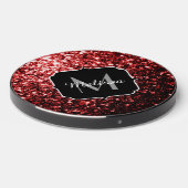 Glamour Dark Red Glitter sparkles Monogram Wireless Charger (Front 2)