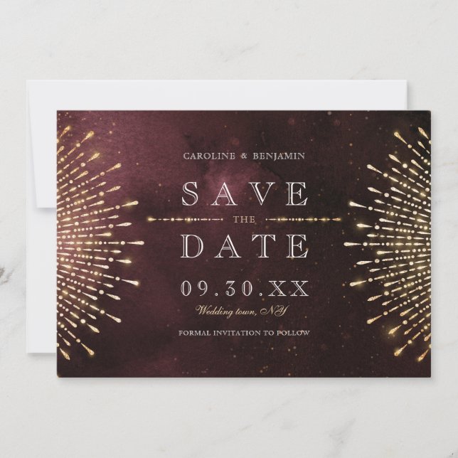 Glamour Deco Burgundy Vintage Save The Date (Front)
