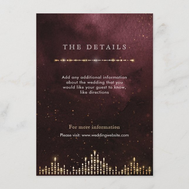 Glamour Deco Burgundy Vintage wedding detail card (Front)