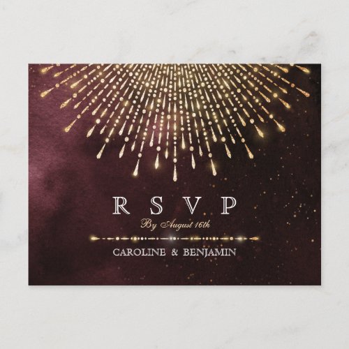 Glamour Deco Burgundy Vintage Wedding RSVP Invitation Postcard