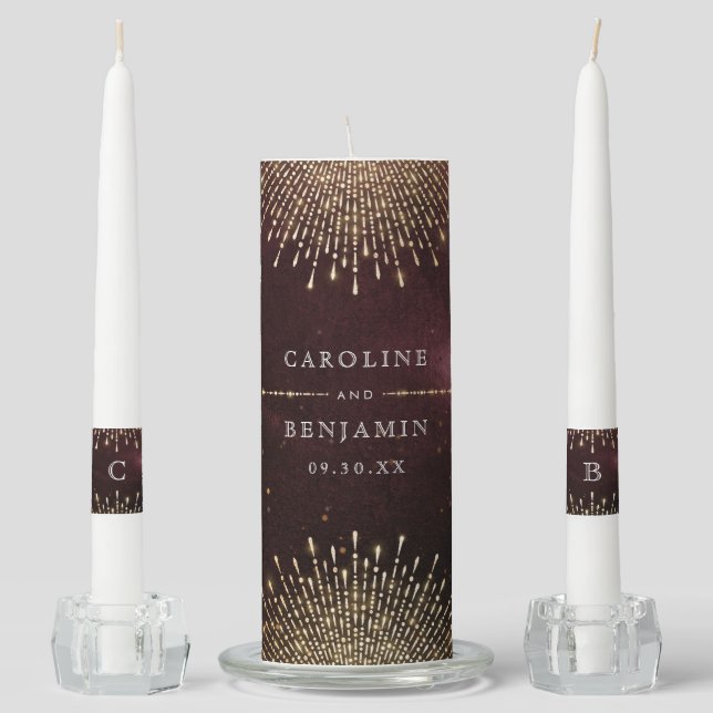 Glamour Deco Burgundy Vintage wedding Unity Candle Set (Front)