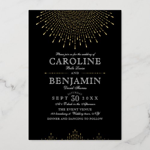 Glamour Deco Gold Black Vintage wedding Foil Invitation