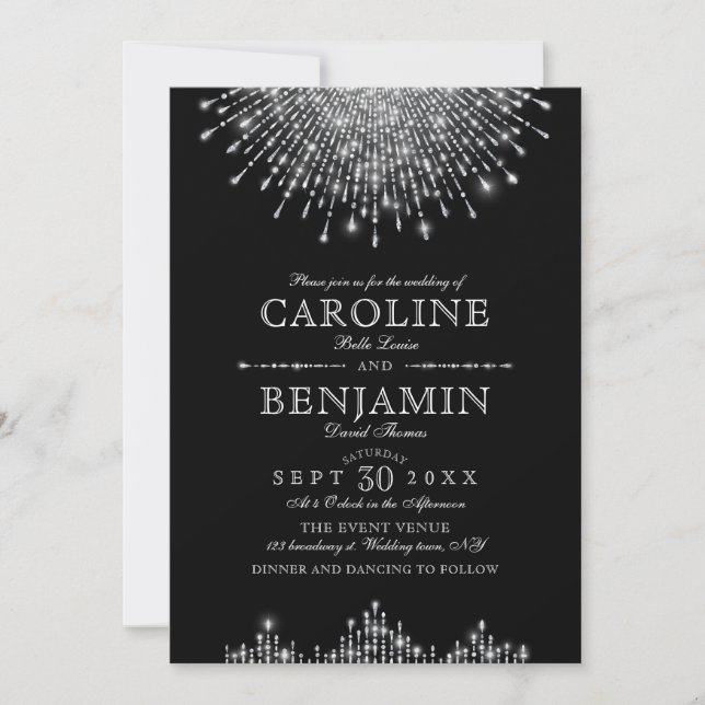 Glamour Deco Silver Black Vintage wedding Invitation (Front)