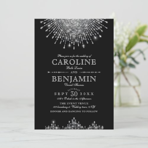 Glamour Deco Silver Black Vintage wedding Invitation