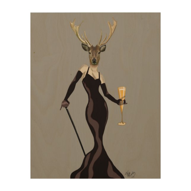 Glamour Deer in Black Wood Wall Art (Front)