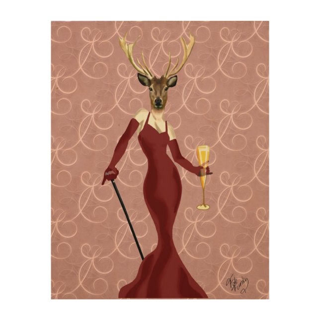 Glamour Deer in Marsala Wood Wall Decor (Front)