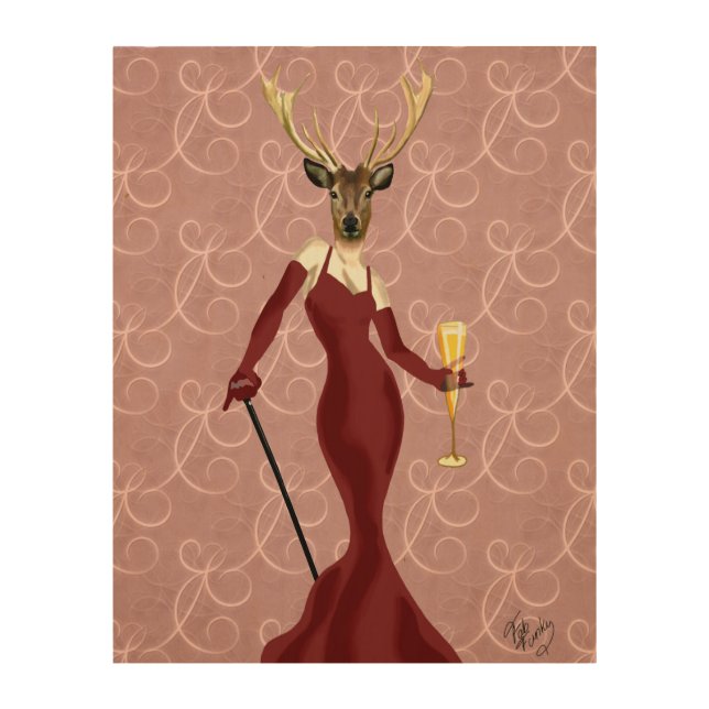 Glamour Deer in Marsala Wood Wall Decor (Front)
