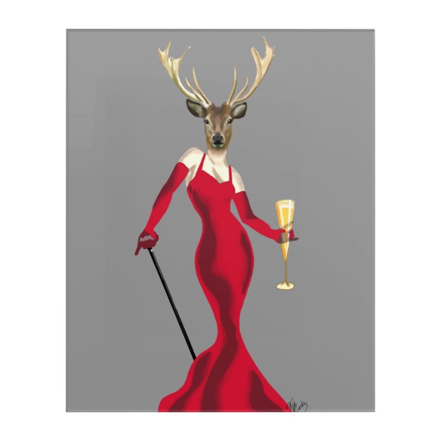 Glamour Deer in Red Acrylic Print (Front)