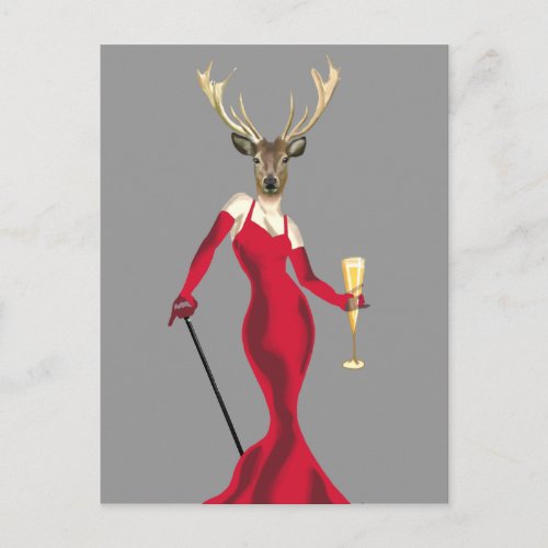 Glamour Deer in Red Postcard
