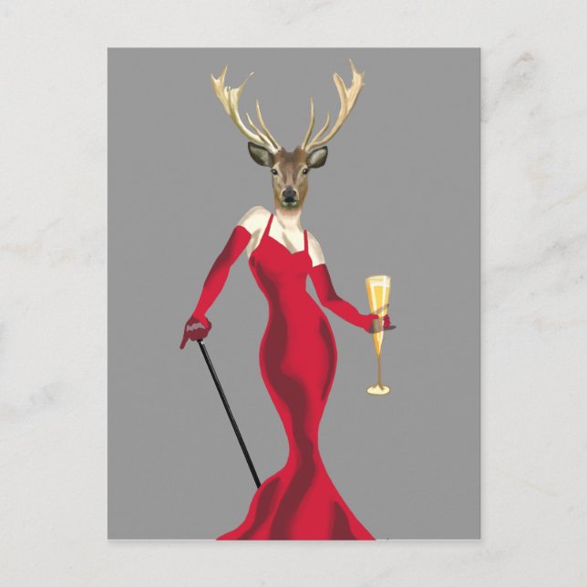 Glamour Deer in Red Postcard (Front)