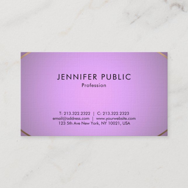 Glamour Design Purple Gold Elite Plain Luxury Business Card (Front)