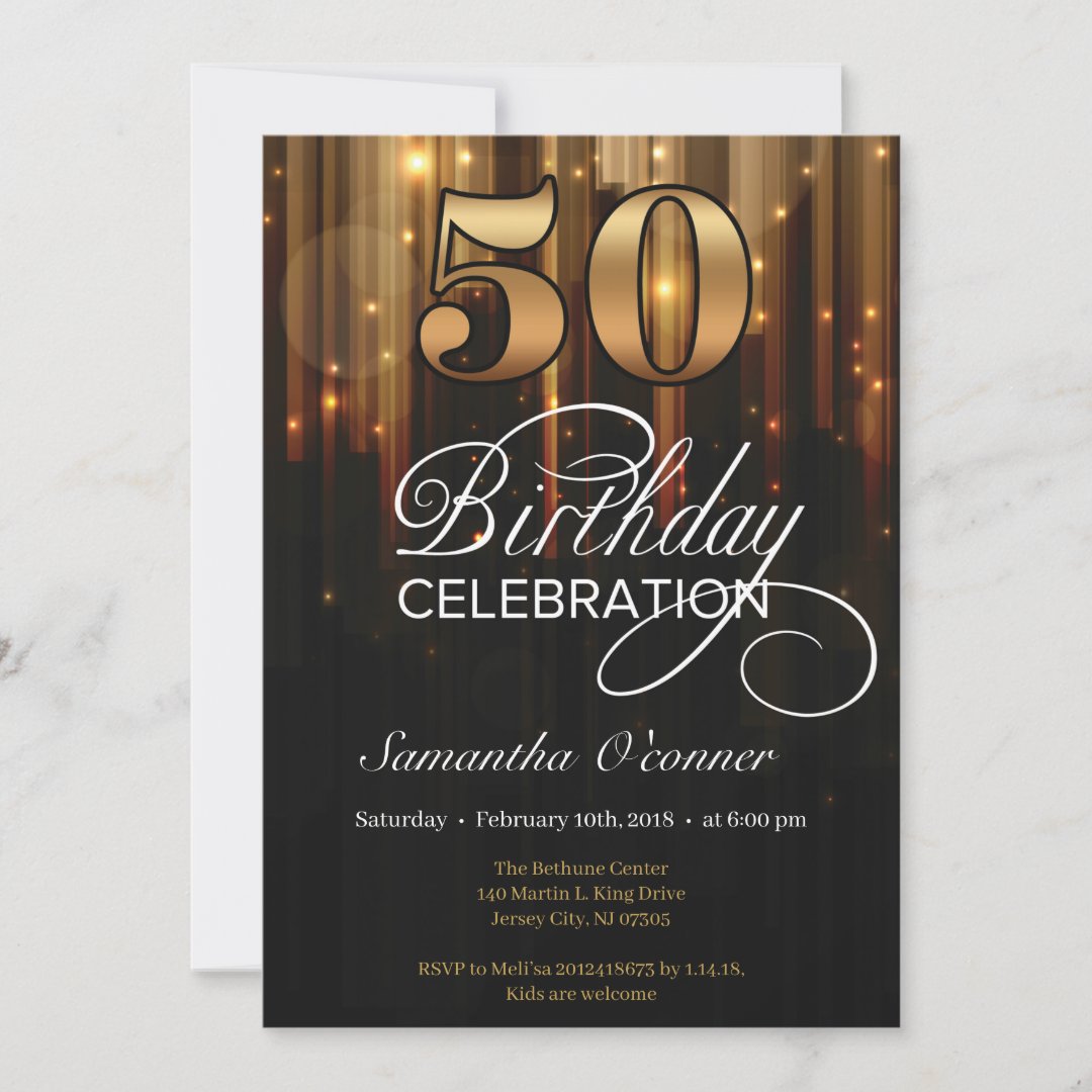 Glamour fancy gold black 50th birthday invitation | Zazzle