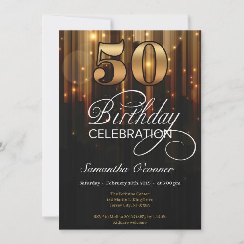 Glamour fancy gold black 50th birthday invitation