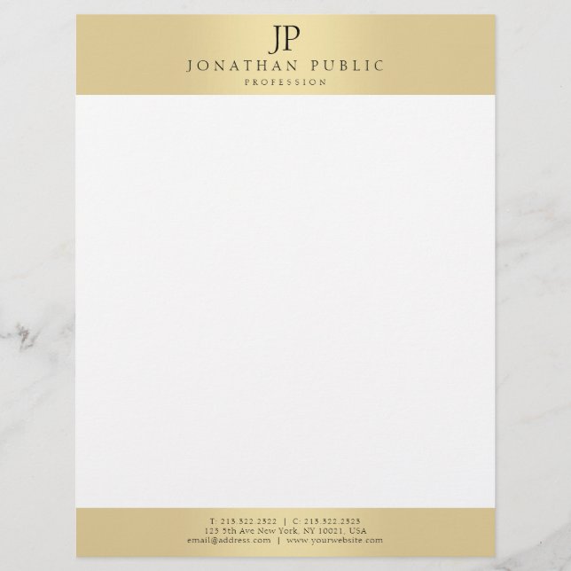Glamour Faux Gold Elegant Monogram Template Letterhead (Front)