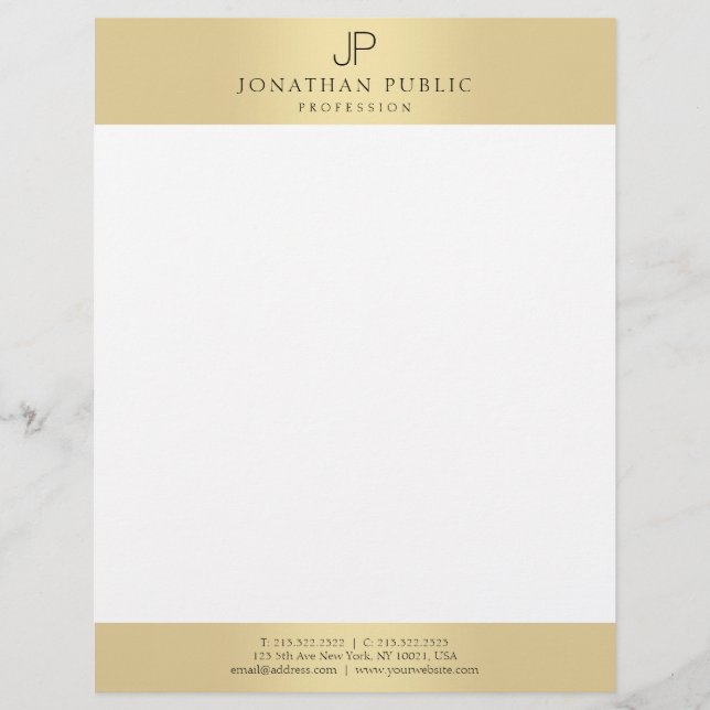 Glamour Faux Gold Elegant Monogrammed Template Letterhead (Front)