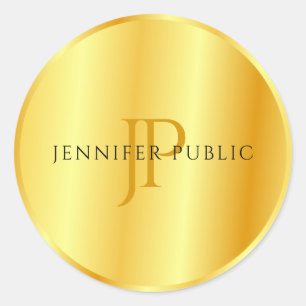Glamour Faux Gold Metallic Look Elegant Monogram Classic Round Sticker