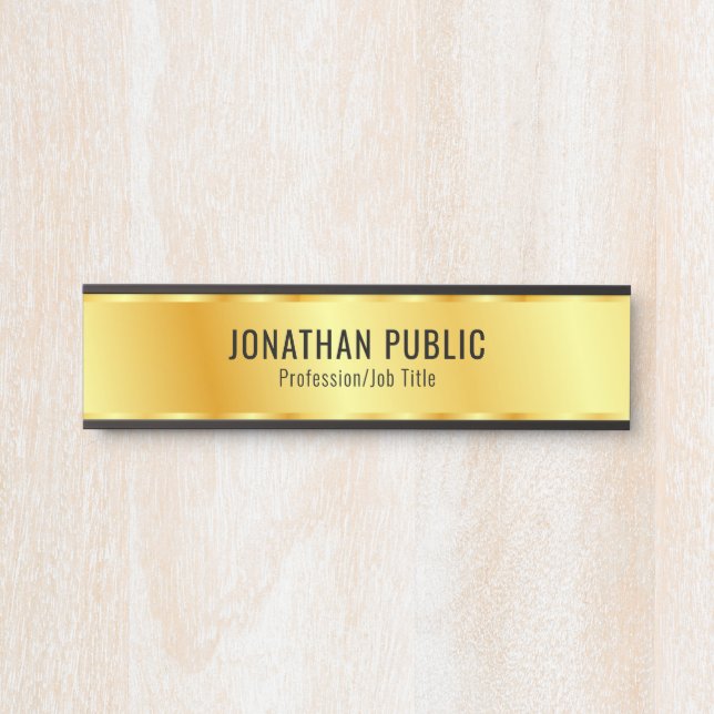 Glamour Faux Gold Metallic Look Modern Template Door Sign (Front)