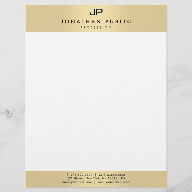 Glamour Faux Gold Modern Elegant Monogram Template Letterhead (Front)