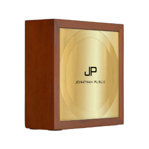 Glamour Faux Gold Monogram Modern Template Desk Organizer
