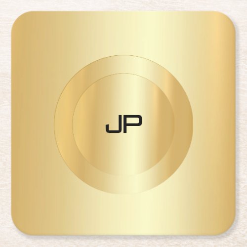 Glamour Faux Gold Monogram Personalized Template Square Paper Coaster