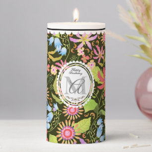 Glamour Floral Black Personalized Pillar Candle