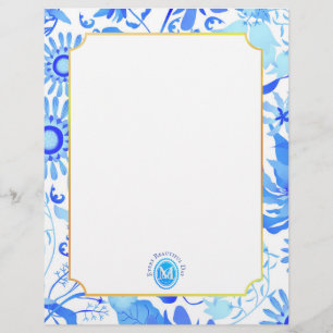Glamour Floral Blue Letterhead