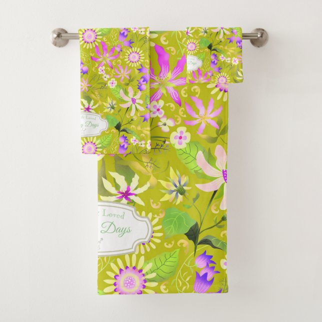 Glamour Floral Chic Green Bath Towel Set (Insitu)