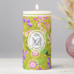Glamour Floral Green Personalized Pillar Candle