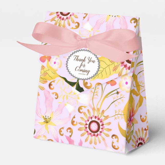 Glamour Floral Pink White Favor Box (Front Side)