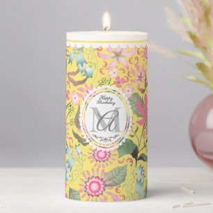 Glamour Floral Yellow Personalized Pillar Candle