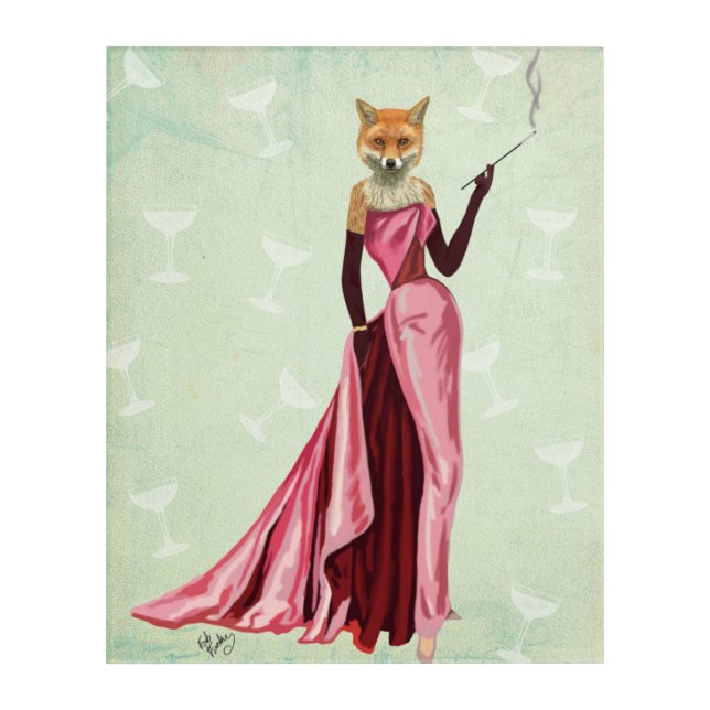 Glamour Fox in Pink Acrylic Print (Front)
