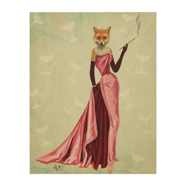 Glamour Fox in Pink Wood Wall Decor (Front)