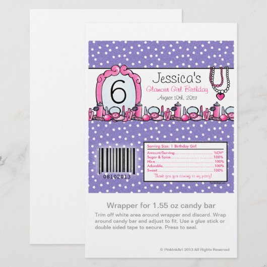 Glamour Girl Birthday Candy Wrapper (Front/Back)